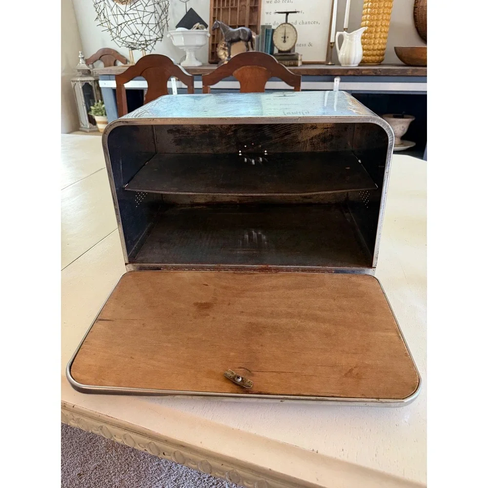 LINCOLN BeautyWare Bread Box Chrome Vintage MCM Kitchen Storage Silver Fair
